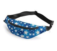 Sac banane à fermeture éclair pour homme et femme - Sac banane tendance élégant avec sangle réglable - Motif étoiles brillantes - Pour course à pied, randonnée, entraînement, cyclisme - Bleu brillant