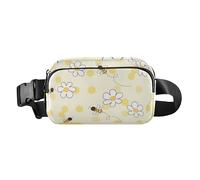 Sac banane à fermeture éclair tendance résistant à l'eau avec sangle réglable pour voyage, vacances, course à pied, motif abeille, bonheur, dessins animés, marguerites, Bee Happy Good Luck Dessins