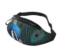 Sac banane à fleurs bleues dorées pour homme et femme, sac banane tendance, sac banane pour voyage, sport, marche, Paon frais., Taille unique