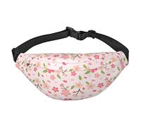 Sac banane à fleurs roses pour homme et femme - Ceinture réglable - Style décontracté - Pour voyage, randonnée, Noir , Taille unique