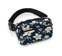 Sac banane à imprimé lys blanc bleu marine pour femme, sac banane tendance