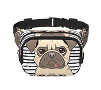 Sac banane à motif ondulé optique pour homme et femme - Sac banane double réglable pour voyage, sport et quotidien, Drôle de chien carlin heureux, Taille unique