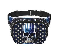 Sac banane à rayures bleues avec motif tête de mort et sangle réglable carrée double couche unisexe partout