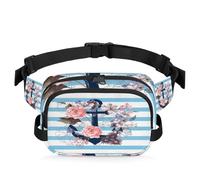 Sac banane à rayures et ancre florale pour femmes, hommes, filles, garçons, enfants, sac banane pour course à pied, sport, randonnée, couleur, XL, Organiseur de sac