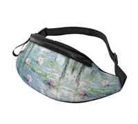 Sac Banane à Taille réglable avec Motif Fleurs de Lotus et Branches de Saule Vertes - Unisexe - Sac Mains Libres pour Course à Pied - 14 x 35 cm