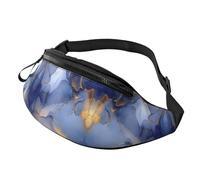 Sac banane à taille réglable en marbre bleu tendance imprimé marbré bleu doré unisexe sac banane cyclistes - Sac facile d'accès pour clés, cartes et gels énergétiques 14 x 35 cm, A14, Taille unique