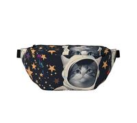 Sac banane amusant avec imprimé astronaute et fusée - Pour homme et femme - Sac banane - Sac banane - Sac de poitrine - Sac de voyage et randonnée, Fun Cat Astronaute, Taille unique