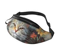 Sac banane amusant avec imprimé chats et fleurs pour homme et femme, sac banane avec sangle réglable pour la randonnée, la course, les voyages, le cyclisme, Noir , Taille unique, Sac à dos décontracté