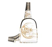 Sac banane anti-vol pour homme Motif tête de mort et palmier kaki, Crâne de lune avec palmier contour kaki, 1 Size