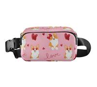 Sac banane antivol pour femme, sac banane antivol pour homme et femme, motif chiot Corgis mignon, cœur rose, 20,3 x 13,5 x 5,8 cm, Corgis Puppy Cœur Rose, 8 x 5.3 x 2.3 inch, Drôle et mignon