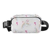 Sac banane arc-en-ciel blanc pour femme, grand sac banane imperméable, lapin arc-en-ciel blanc, 20,3 x 13,5 x 5,8 cm, drôle mignon, lapin arc-en-ciel blanc, 20,3 x 13,5 x 5,8 cm, amusant, Rainbow