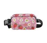 Sac banane avec bandoulière réglable résistant à l'eau pour la randonnée Motif ourson mignon à pois, fraises marguerites, One Size, Fraises et marguerites