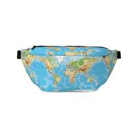 Sac banane avec carte du monde, sac à bandoulière réglable pour homme et femme, pour la course, la randonnée, l'escalade, la gym, le vélo d'appartement, etc., Noir , Taille unique