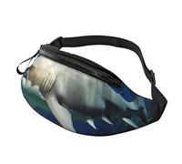 Sac banane avec deux requins blancs pour homme et femme, sac banane de voyage avec sangle réglable, sac banane imperméable pour cyclisme, portefeuille