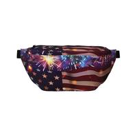 Sac banane avec drapeau américain et feu d'artifice - 4 juillet - Réglable - Léger - Pour la marche, le cyclisme, la randonnée, les voyages, Noir , Taille unique, Sac à dos décontracté