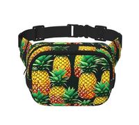 Sac banane avec extension pour homme et femme avec poches zippées et imprimé ananas tropicaux, noir, One Size