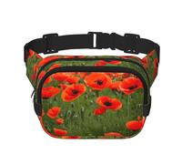 Sac banane avec extension pour homme et femme avec poches zippées et pétales de fleurs de coquelicot, noir, One Size