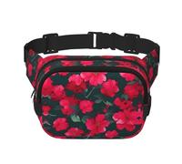 Sac banane avec extension pour homme et femme avec poches zippées Motif fleurs rouges et roses, noir, One Size