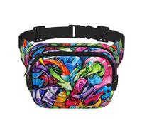 Sac banane avec extension pour homme et femme avec poches zippées Motif graffiti, noir, One Size