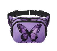 Sac banane avec extension pour homme et femme avec poches zippées Motif papillon Violet, noir, One Size