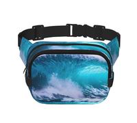 Sac banane avec extension pour homme et femme avec poches zippées Motif vagues Bleu océan, noir, One Size