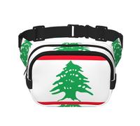 Sac banane avec extension pour homme et femme Motif drapeau du Liban avec poches zippées, noir, One Size