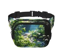 Sac banane avec extension pour homme et femme - Motif fleurs sauvages, oiseaux, feuilles, branches - Avec poches zippées, noir, One Size