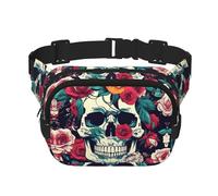 Sac banane avec extension pour homme et femme - Motif tête de mort - Avec poches zippées, noir, One Size