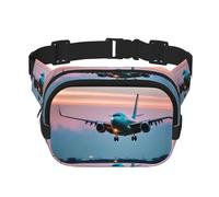 Sac banane avec imprimé avion dans les lumières du soir pour femme, sac banane quotidien pour voyage, course à pied, chasse pour adulte, noir, One Size