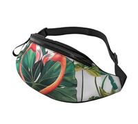 Sac banane avec imprimé flamant rose et feuilles rondes avec prise casque, sac banane personnalisé unisexe pour la course à pied, la randonnée, pour homme et femme, Noir , Taille unique, Sacs à dos