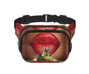 Sac banane avec imprimé lèvres rouges « Getting Ready to Kiss A Frog » - Grand sac banane tendance pour homme et femme - Réglable - Pour la course à pied, la marche en plein air