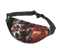 Sac banane avec motif chien mignon portant des écouteurs, sac banane étanche avec ceinture réglable, sac banane décontracté pour le sport, la course à pied, le cyclisme, Chien mignon portant des