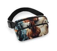 Sac banane avec motif de chevaux comme fond pour homme et femme - Sac banane avec sangle réglable pour voyage, sport, randonnée, un motif avec des chevaux comme fond, 20 x 13 cm, sac banane, A, Un