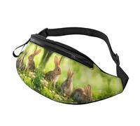 Sac banane avec motif lapins amusants pour homme et femme, sac banane en polyester imprimé pour voyage, marche, sport avec sangle réglable, Noir , Taille unique