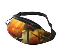 Sac banane avec motif roses blanches avec imprimé sang - Avec prise casque et ceinture réglable - Pour voyage, course à pied, jogging, entraînement, randonnée, Fleur jaune et papillon, One Size
