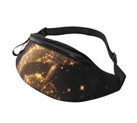 Sac banane avec note de musique dorée avec étoile brillante tombée, sac banane avec trou pour casque pour homme et femme, sac banane de sport réglable pour l'extérieur, l'entraînement, la randonnée