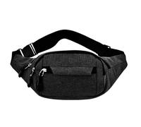 Sac banane avec plusieurs poches, design à 3 fermetures éclair, sangle réglable, sac léger et décontracté pour les voyages en plein air et le sport, Noir