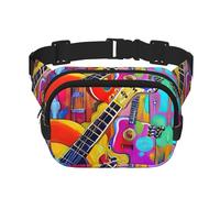 Sac banane avec rallonge pour homme et femme avec poches zippées et imprimé guitare acoustique et couleur, noir, One Size