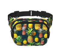 Sac banane avec rallonge pour homme et femme avec poches zippées Motif fruits tropicaux ananas, noir, One Size