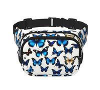Sac banane avec rallonge pour homme et femme avec poches zippées Motif papillon Bleu, noir, One Size