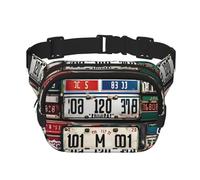 Sac banane avec rallonge pour homme et femme avec poches zippées Motif plaque d'immatriculation, noir, One Size