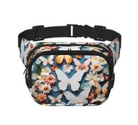 Sac banane avec rallonge pour homme et femme Motif floral et papillons colorés Blanc, noir, One Size