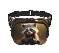 Sac banane avec rallonge pour homme et femme - Motif raton laveur - Poches zippées, noir, One Size