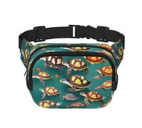 Sac banane avec rallonge pour homme et femme Motif tortues de mer avec poches zippées, noir, One Size