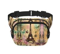 Sac banane avec rallonge pour homme et femme Motif Tour Eiffel Paris avec poches zippées, noir, One Size