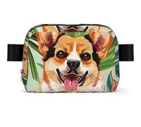 Sac banane avec sangle réglable, Fleur tropicale et corgi, Taille unique | Sac banane imprimé univers galaxie étoile espace sac banane sac banane pour la randonnée, la course à pied, homme et femme