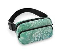 Sac banane avec sangle réglable pour entraînement en plein air, voyage, course décontractée, algues vertes et bleu marin, 20 x 13 cm, Algues vertes et bleues, 20x13cm