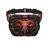 Sac banane avec sangle réglable pour voyage, randonnée, cyclisme Motif éléphant Rouge