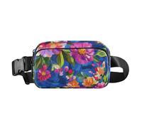 Sac banane avec sangle réglable, sac à bandoulière pour homme et femme, motif fleurs, œillets zinnia, pivoines, bleu roi, grande capacité, portefeuille de voyage pour le shopping, le sport, le travail