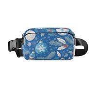 Sac banane bleu et blanc avec inscription « Merry Christmas » - Motif houx et clochette - Pour femmes, hommes, adolescents - Résistant à l'eau - Avec sangle réglable - Pour cyclisme, randonnée, gym